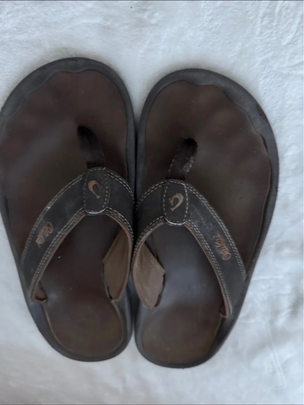 OluKai Dark Brown Leather Toe-Post Sandals